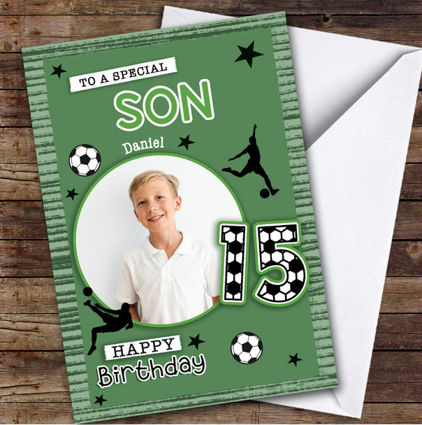 15th Son Football Photo Teenager Boys Custom Personalised Birthday Card