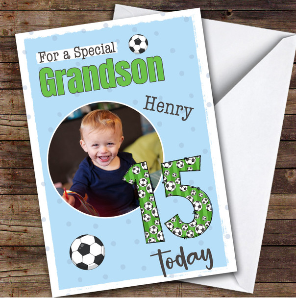 15th Grandson Football Teenager Boys Custom Personalised Birthday Card