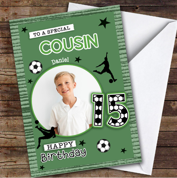 15th Cousin Football Photo Teenager Custom Personalised Birthday Card