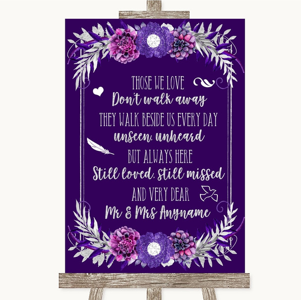 Purple & Silver In Loving Memory Personalised Wedding Sign