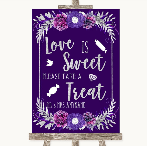 Purple & Silver Love Is Sweet Take A Treat Candy Buffet Wedding Sign
