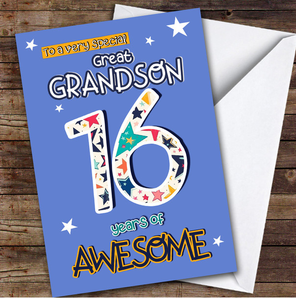 16th Great Grandson Stars Teenager Boys Custom Personalised Birthday Card