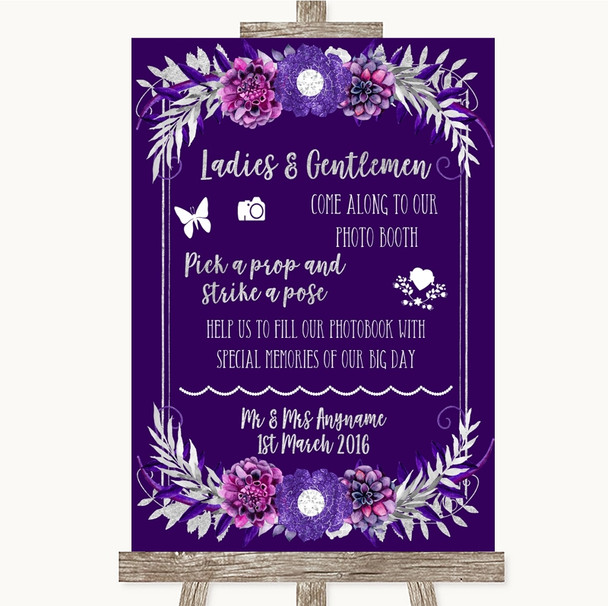 Purple and Silver Pick A Prop Photobooth Personalised Wedding Sign