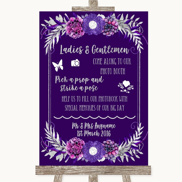 Purple & Silver Pick A Prop Photobooth Personalised Wedding Sign