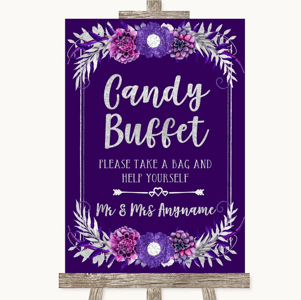 Purple and Silver Candy Buffet Personalised Wedding Sign Purple and Silver Candy Buffet Personalised Wedding Sign