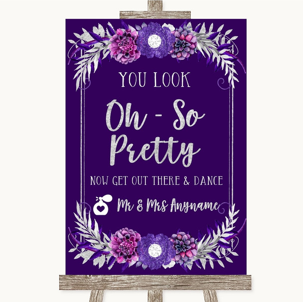 Purple & Silver Toilet Get Out & Dance Personalised Wedding Sign