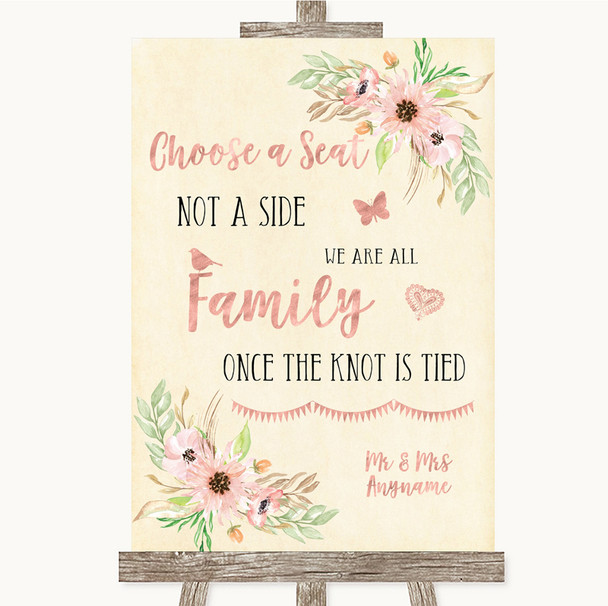 Blush Peach Floral Choose A Seat We Are All Family Personalised Wedding Sign