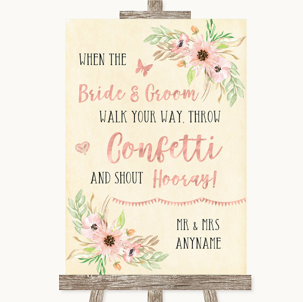 Blush Peach Floral Confetti Personalised Wedding Sign