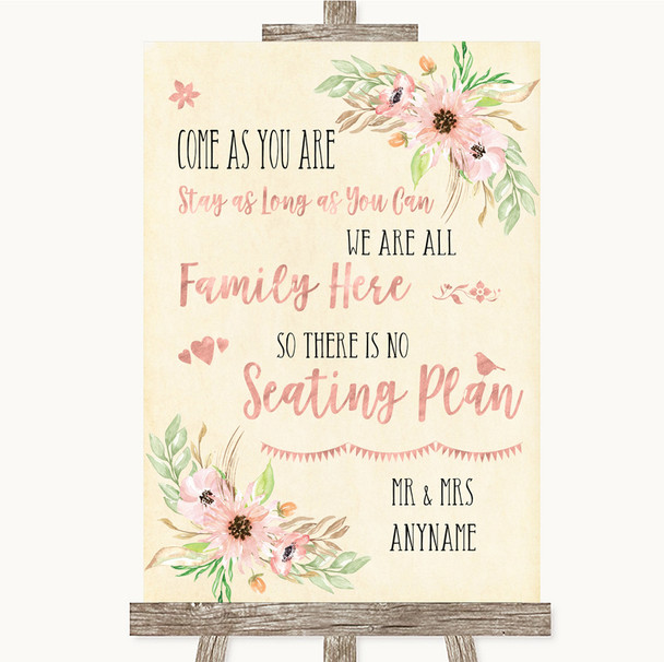 Blush Peach Floral All Family No Seating Plan Personalised Wedding Sign