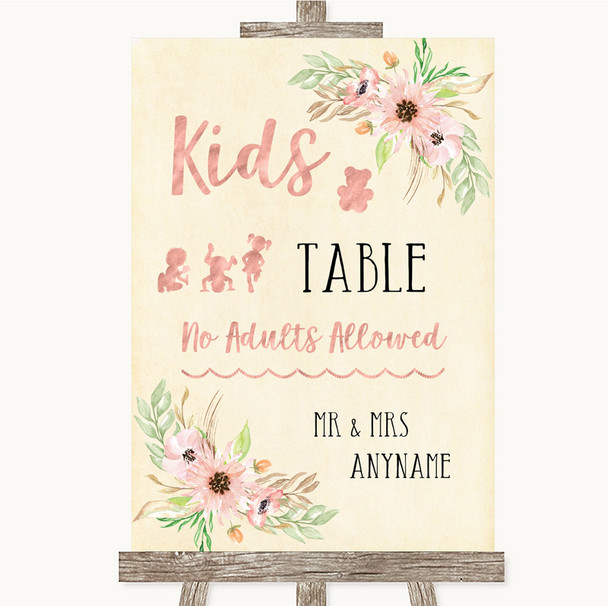 Blush Peach Floral Kids Table Personalised Wedding Sign Blush Peach Floral Kids Table Personalised Wedding Sign