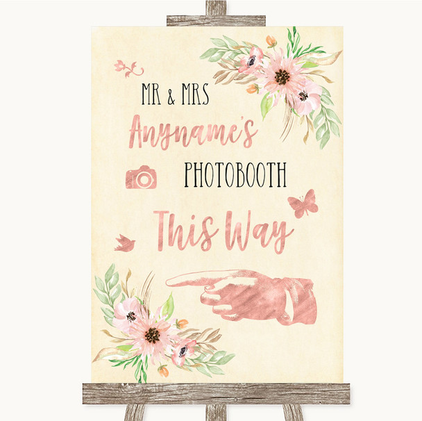 Blush Peach Floral Photobooth This Way Left Personalised Wedding Sign