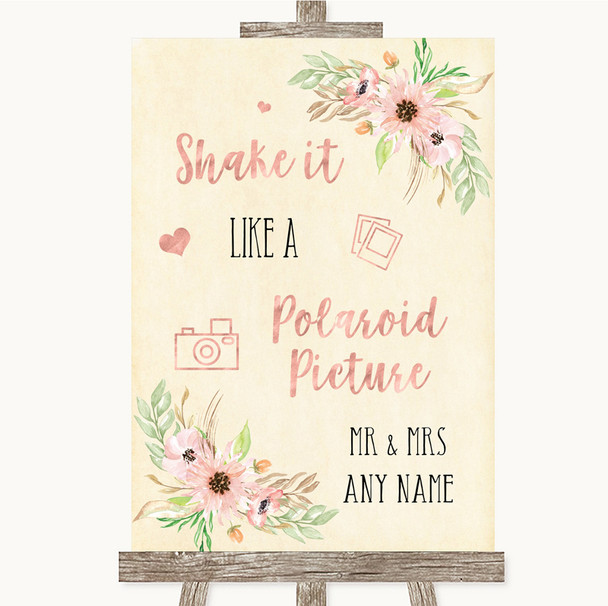 Blush Peach Floral Polaroid Picture Personalised Wedding Sign