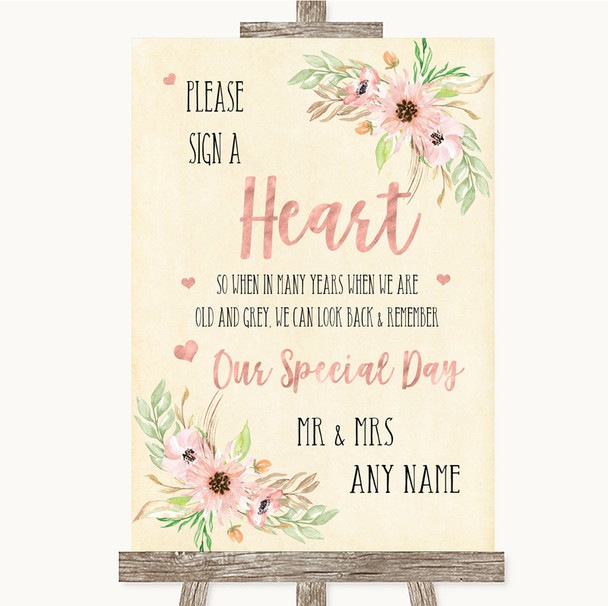 Blush Peach Floral Sign a Heart Personalised Wedding Sign