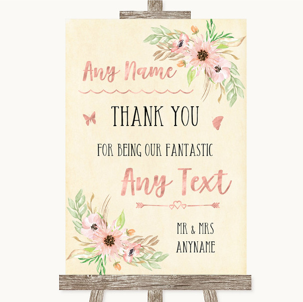 Blush Peach Floral Thank You Bridesmaid Page Boy Best Man Wedding Sign