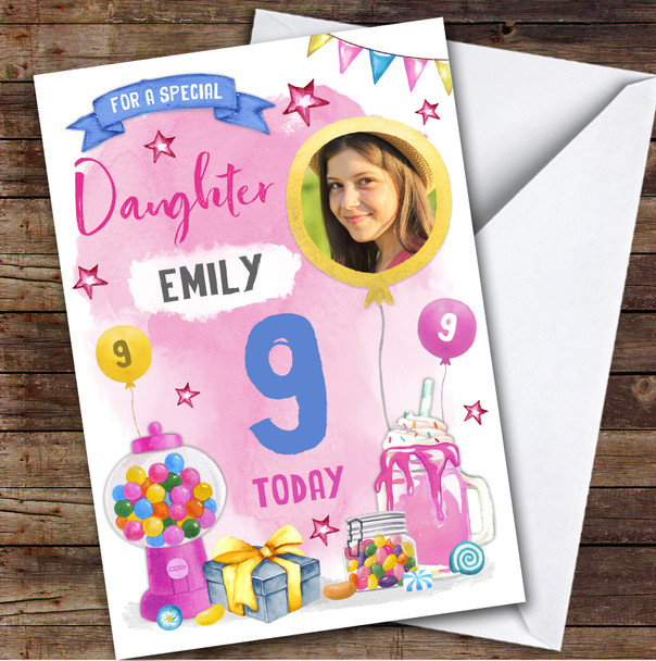 Girl's Sweets Candy Food Milkshake Photo Daughter 9th Birthday Personalised Card