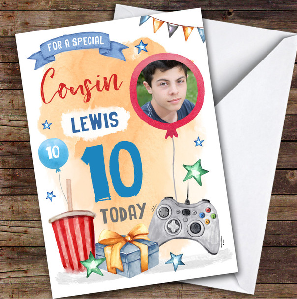 Boy's Gaming Online Video Gamer Photo Cousin 10th Birthday Personalised Card