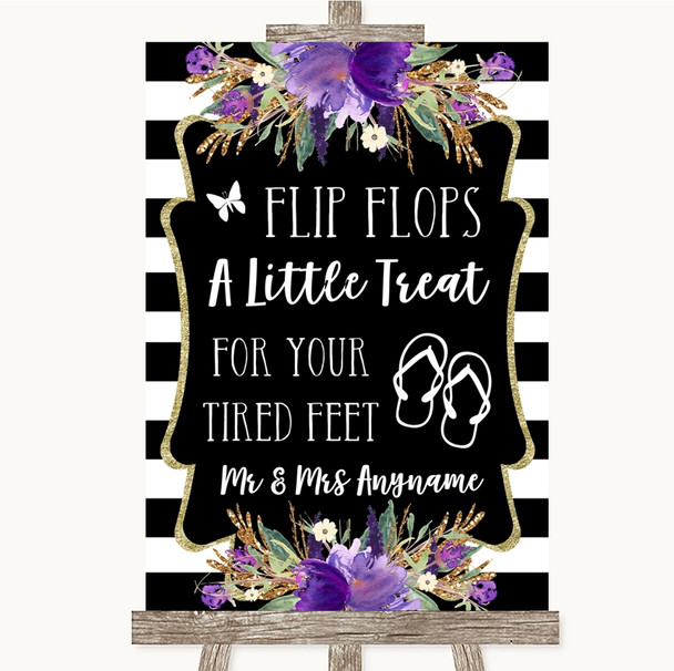 Black & White Stripes Purple Flip Flops Dancing Shoes Personalised Wedding Sign