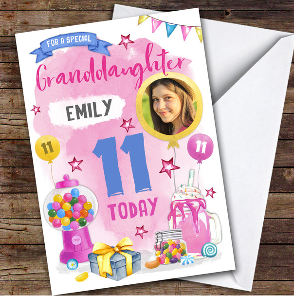 Girl's Sweet Candy Milkshake Photo Granddaughter 11th Birthday Personalised Card