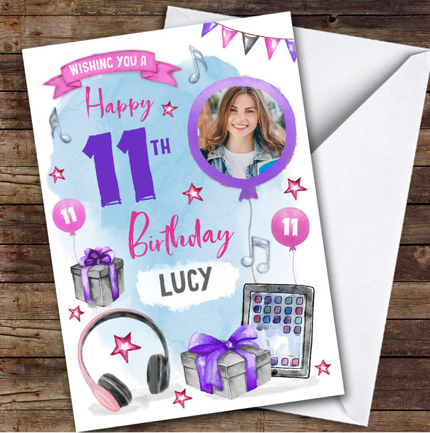 Boy's Music Headphones Online Photo 11th Birthday Personalised Birthday Card