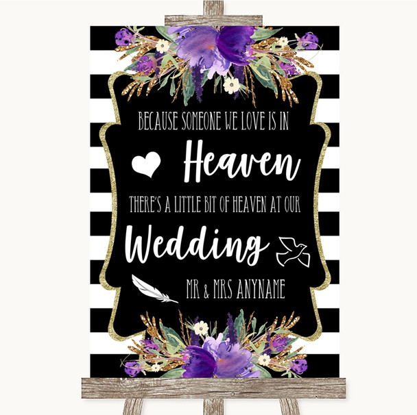 Black & White Stripes Purple Heaven Loved Ones Personalised Wedding Sign