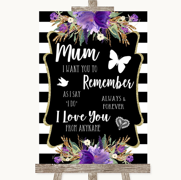 Black and White Stripes Purple I Love You Message For Mum Wedding Sign