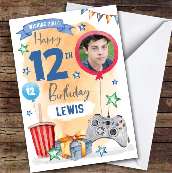 Boy's Gaming Online Video Gamer Photo 12th Birthday Personalised Birthday Card