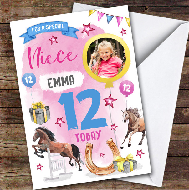 Girl's Horse Riding Animal Lover Photo Niece 12th Birthday Personalised Card