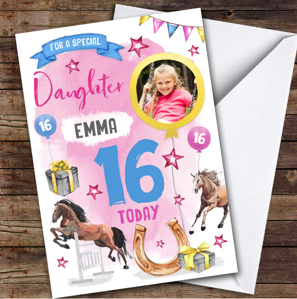 Girl's Horse Riding Animal Lover Photo Daughter 16th Birthday Personalised Card