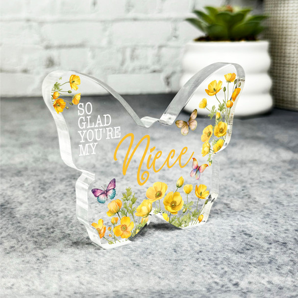 Custom Ornament Gift For Niece Yellow Floral Butterfly Plaque Keepsake Gift