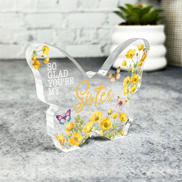 Custom Ornament Gift For Sister Yellow Floral Butterfly Plaque Keepsake Gift