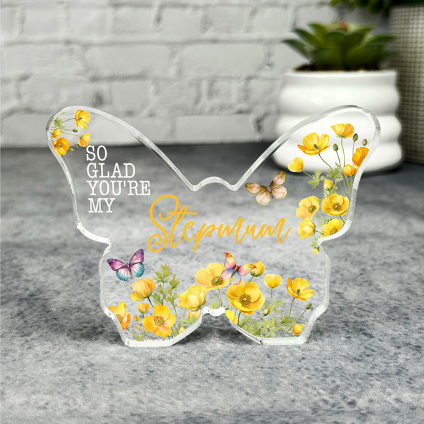 Custom Ornament Gift For Stepmum Yellow Floral Butterfly Plaque Keepsake Gift