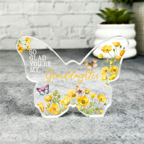 Gift For Granddaughter Yellow Floral Butterfly Plaque Keepsake Gift