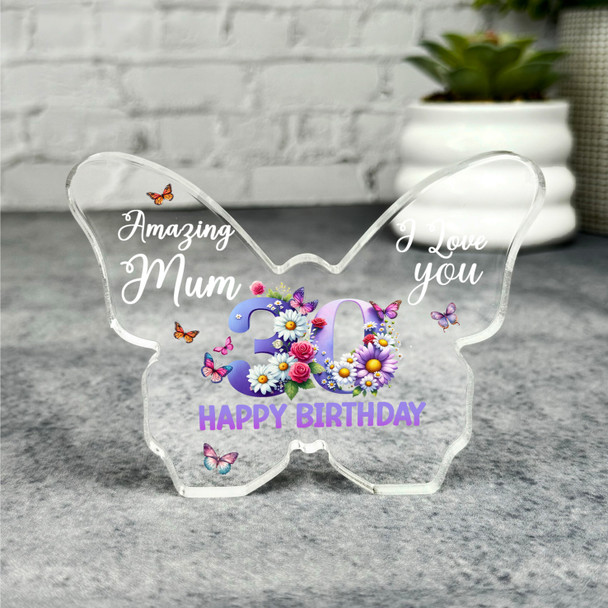Mum 30th Happy Birthday Present Floral Butterfly Plaque Keepsake Gift
