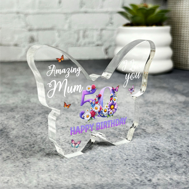 Mum 50th Happy Birthday Present Floral Butterfly Plaque Keepsake Gift