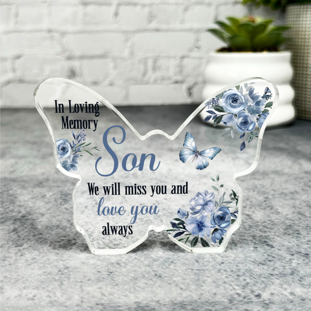 Son Navy Floral Memorial Butterfly Plaque Sympathy Gift Keepsake Gift