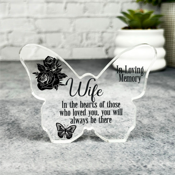 Wife Black Rose Memorial Butterfly Plaque Sympathy Gift Keepsake Gift