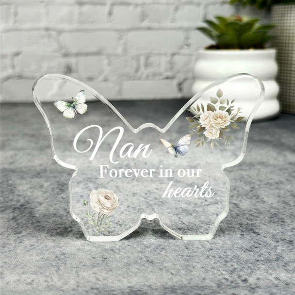 Nan White Floral Memorial Butterfly Plaque Sympathy Gift Keepsake Gift