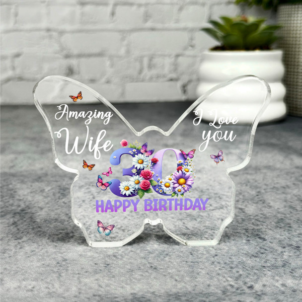 Wife 30th Happy Birthday Present Floral Butterfly Plaque Keepsake Gift