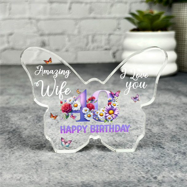 Wife 40th Happy Birthday Present Floral Butterfly Plaque Keepsake Gift