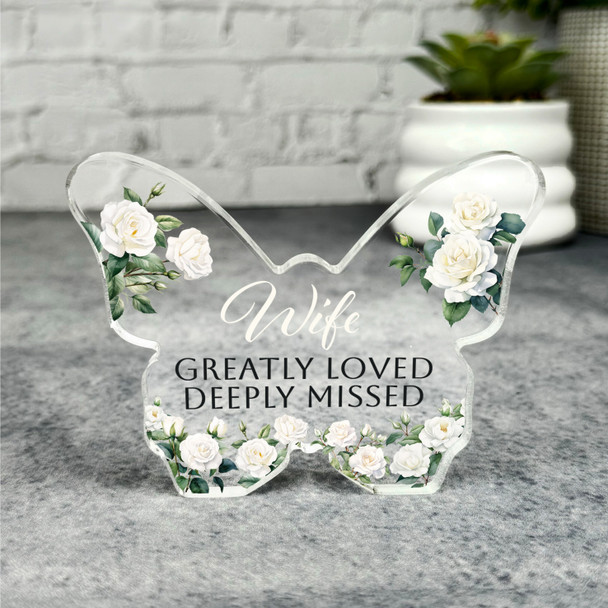 Wife White Roses Memorial Butterfly Plaque Sympathy Gift Keepsake Gift