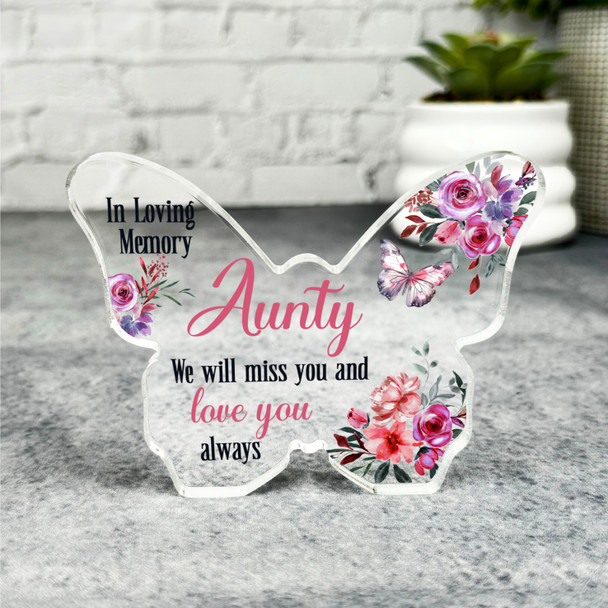 Aunty Pink Floral Memorial Butterfly Plaque Sympathy Gift Keepsake Gift