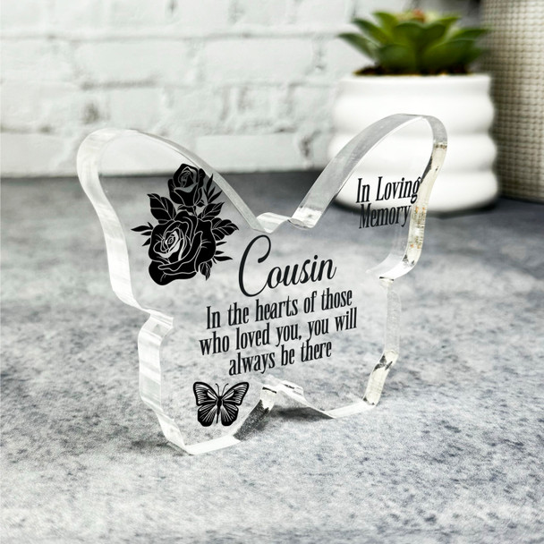 Cousin Black Rose Memorial Butterfly Plaque Sympathy Gift Keepsake Gift