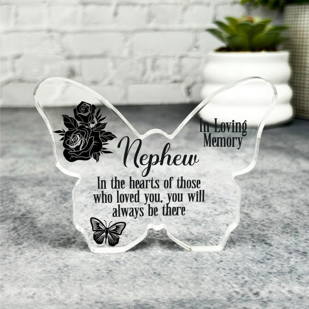 Nephew Black Rose Memorial Butterfly Plaque Sympathy Gift Keepsake Gift