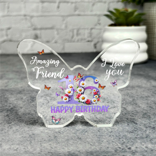 Friend 16th Happy Birthday Present Floral Butterfly Plaque Keepsake Gift