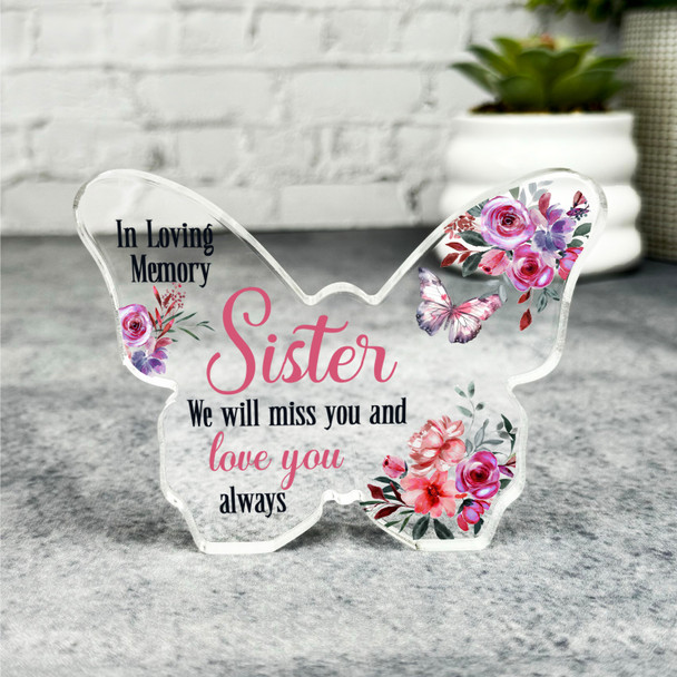 Sister Pink Floral Memorial Butterfly Plaque Sympathy Gift Keepsake Gift