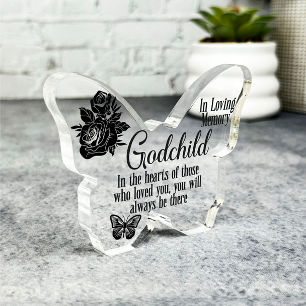 Godchild Black Rose Memorial Butterfly Plaque Sympathy Gift Keepsake Gift