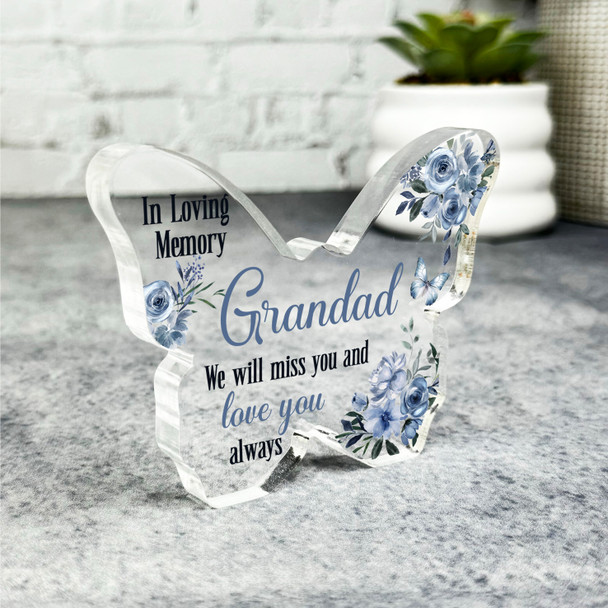 Grandad Navy Floral Memorial Butterfly Plaque Sympathy Gift Keepsake Gift