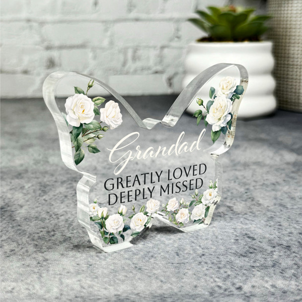 Grandad White Roses Memorial Butterfly Plaque Sympathy Gift Keepsake Gift