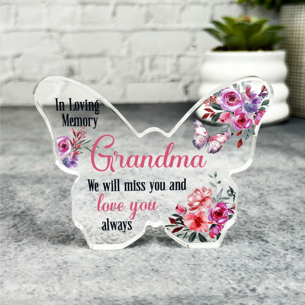 Grandma Pink Floral Memorial Butterfly Plaque Sympathy Gift Keepsake Gift