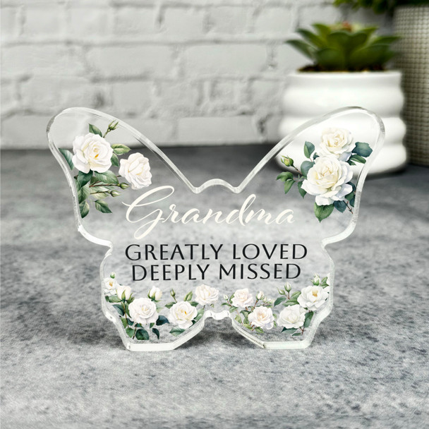 Grandma White Roses Memorial Butterfly Plaque Sympathy Gift Keepsake Gift